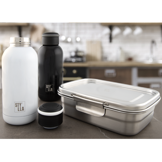 Borraccia Stylla INOX 035T + Stylla Inox Lunch Box con Separatore - Stylla